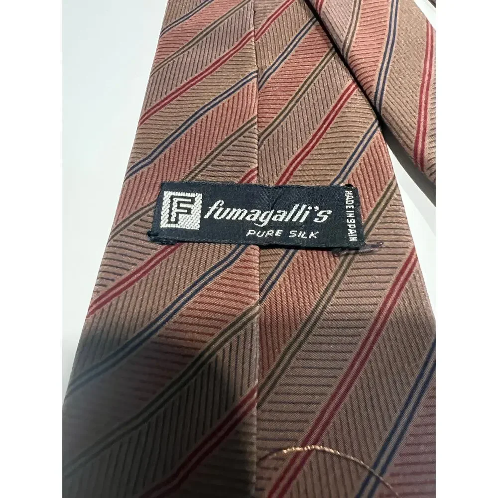 Vintage Fumagalli's Men's Silk Necktie Made in Spain Brown Red Blue JL